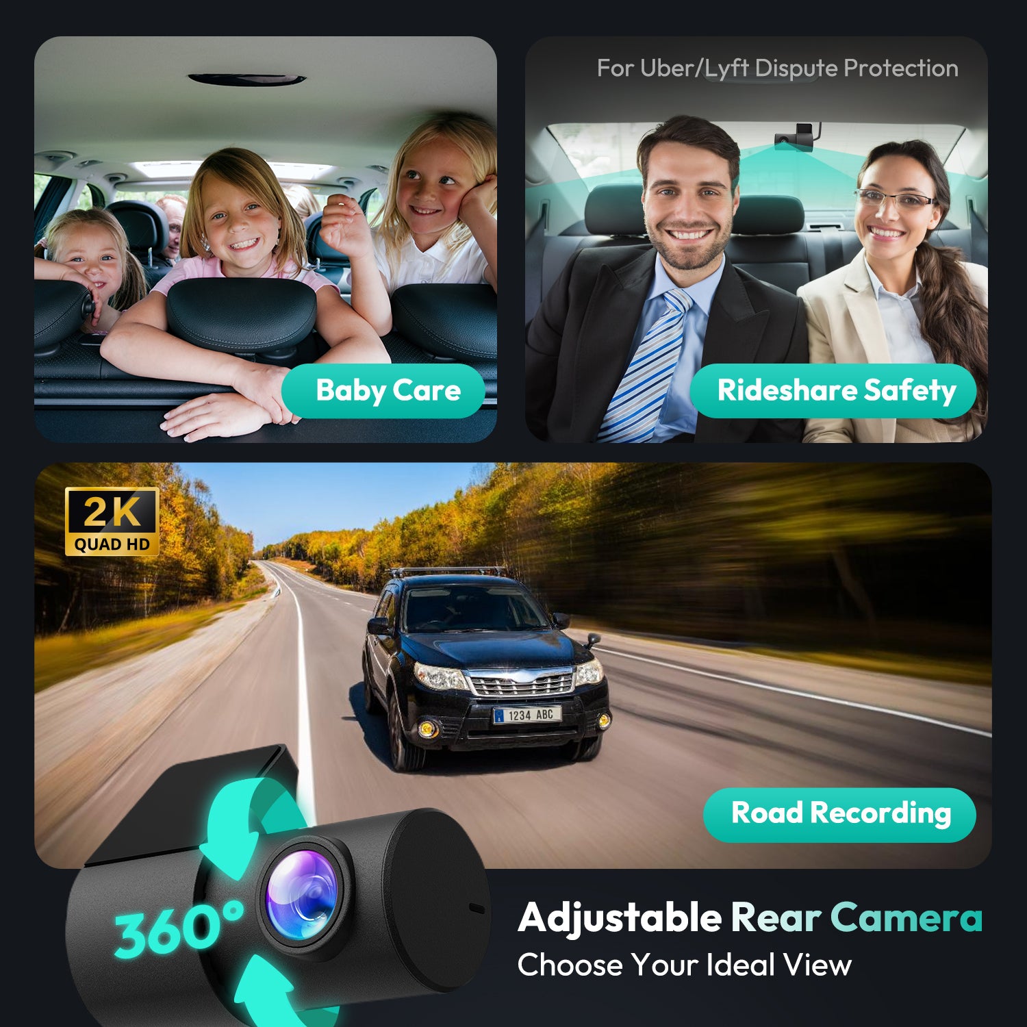 BOTSLAB Dashcam avant et arrière 4K, ultra grand-angle 170°, 4K+2K avec ADAS, vision nocturne, mode stationnement 24/7, capteur Sony STARVIS, WDR, Wi‑Fi 5,8 GHz, GPS intégré, enregistrement en boucle