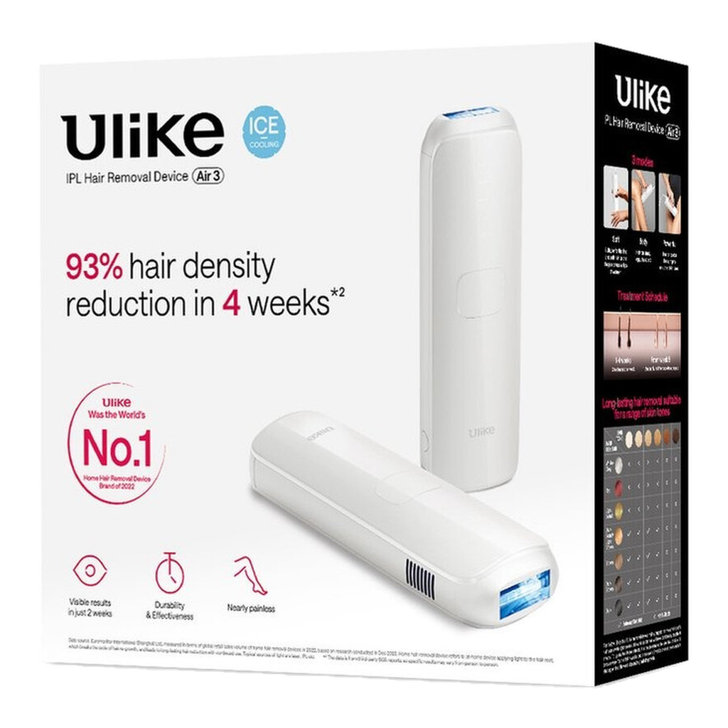 Ulike Air 3 Appareil d’épilation à lumière pulsée intense pour visage et corps à domicile, Alternative à l’épilation laser, Système de refroidissement glacé au saphir pour résultats indolores durables, Blanc