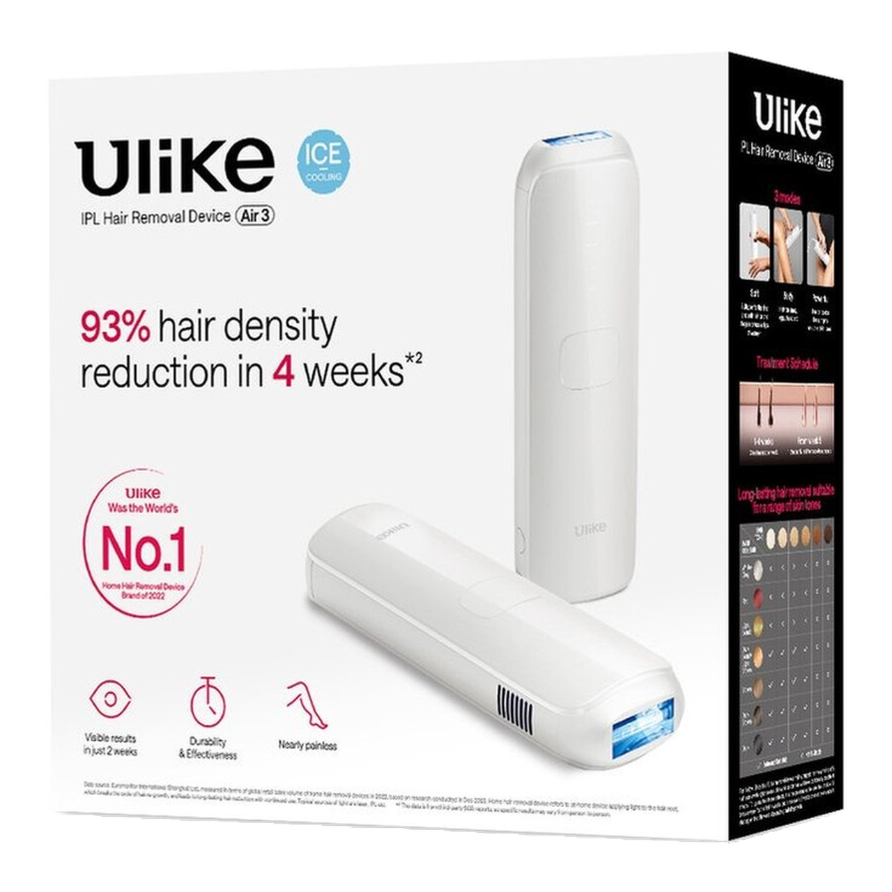Ulike Air 3 Appareil d’épilation à lumière pulsée intense pour visage et corps à domicile, Alternative à l’épilation laser, Système de refroidissement glacé au saphir pour résultats indolores durables, Blanc