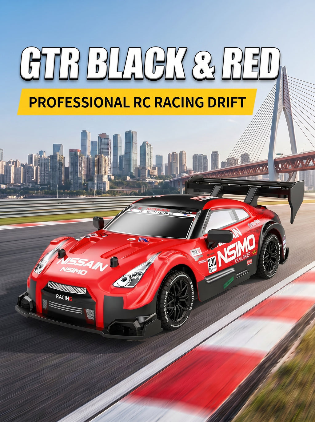Voiture de Drift RC 4WD GTR 1:24, Vitesse Proportionnelle 2,4 g, Pneus à Double Montage, Châssis Amortisseur, Jouet de Course Intérieur pour 8 Ans et Plus, One Piece en Rouge