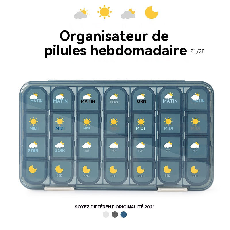 JORDAN & JUDY Organisateur de pilules hebdomadaire portable étanche de 28 compartiments - Bleu