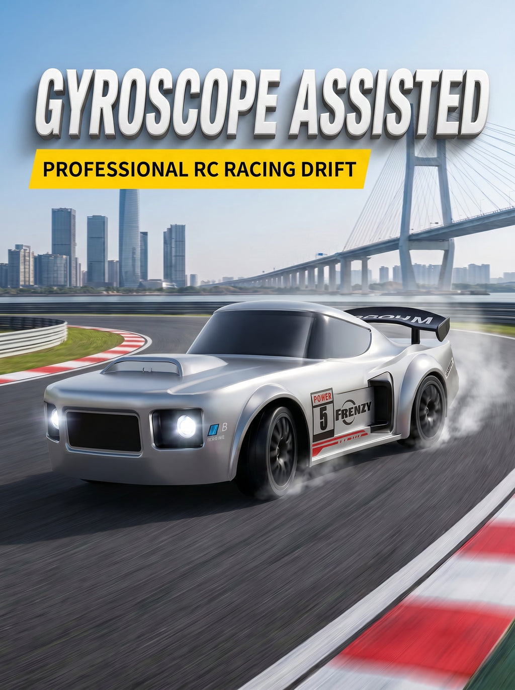 Voiture de Drift RC 4WD 1:24, Gyroscopique Réglable, 2,4 g, Lumières LED, Pneus Doubles, Batterie LiPo et Suspension, Carrosserie Large Rétro Argent pour Amateurs de RC, Lot de 1 Gris