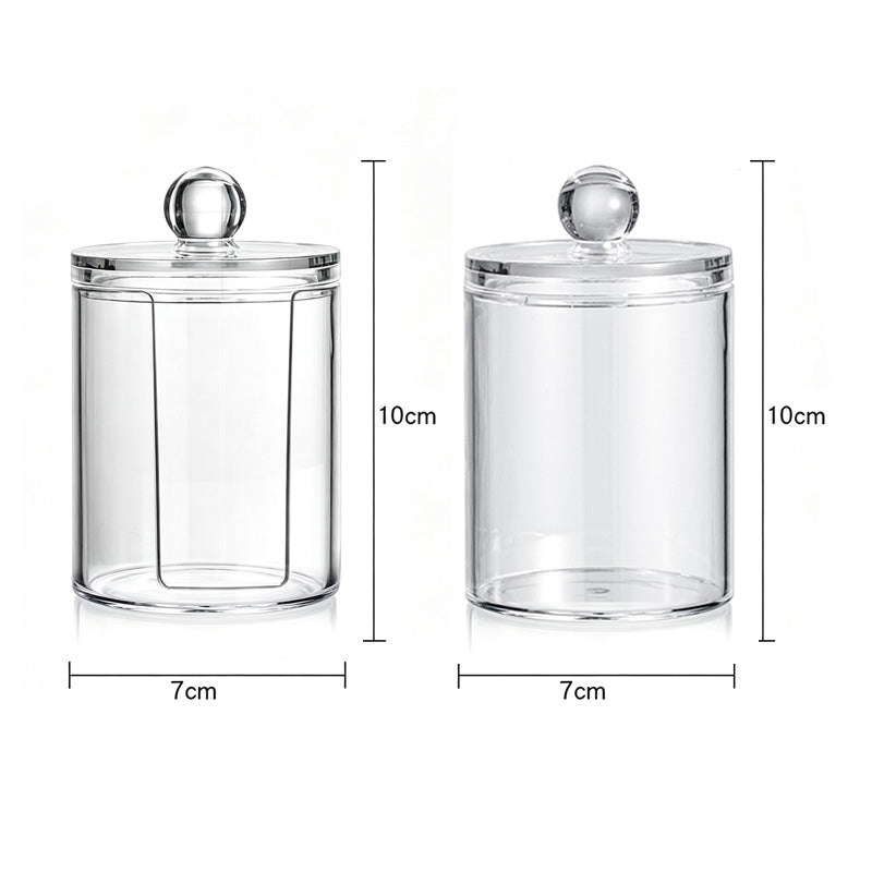 JORDAN&JUDY Boîte de coton-tiges en plastique acrylique transparent, boîte de rangement de bureau pour cotons à démaquiller et fil dentaire (3 ronds + 1 avec ouverture latérale)