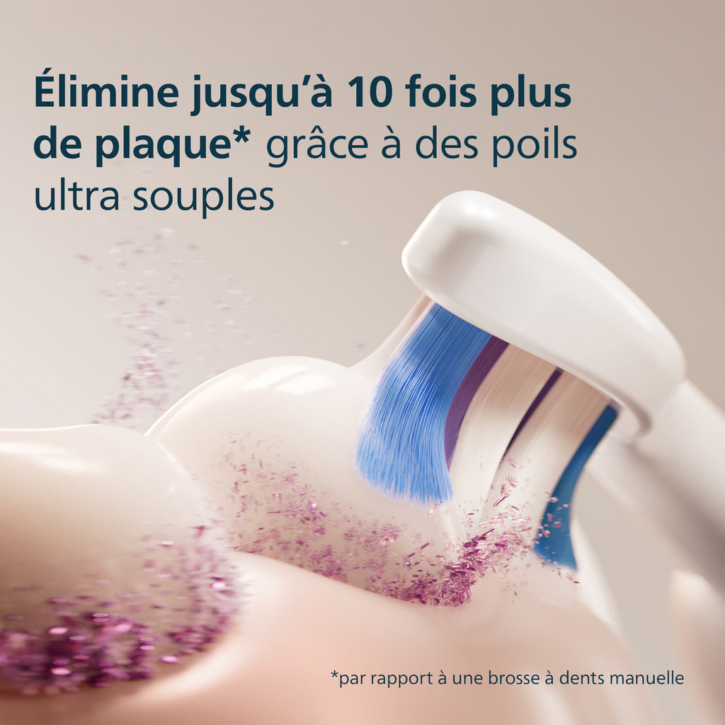 Philips Sonicare S2 Sensitive HX6054/87 Tête de brosse à dents électrique - brins ultra-doux, élimine jusqu’à 10x plus de plaque, compatible BrushSync, lot de 4 - Blanc