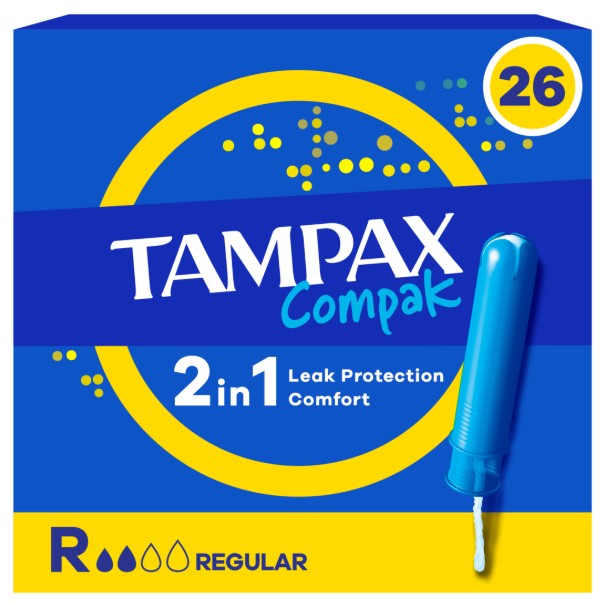 Tampax Compak Régulier Tampons avec Applicateur x26, Protection contre les Fuites Et Confort