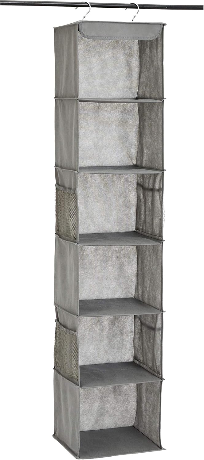 ANQI Organiseur de penderie suspendu avec poches à 6 niveaux gris - D 21 x L 30 x H 22 cm