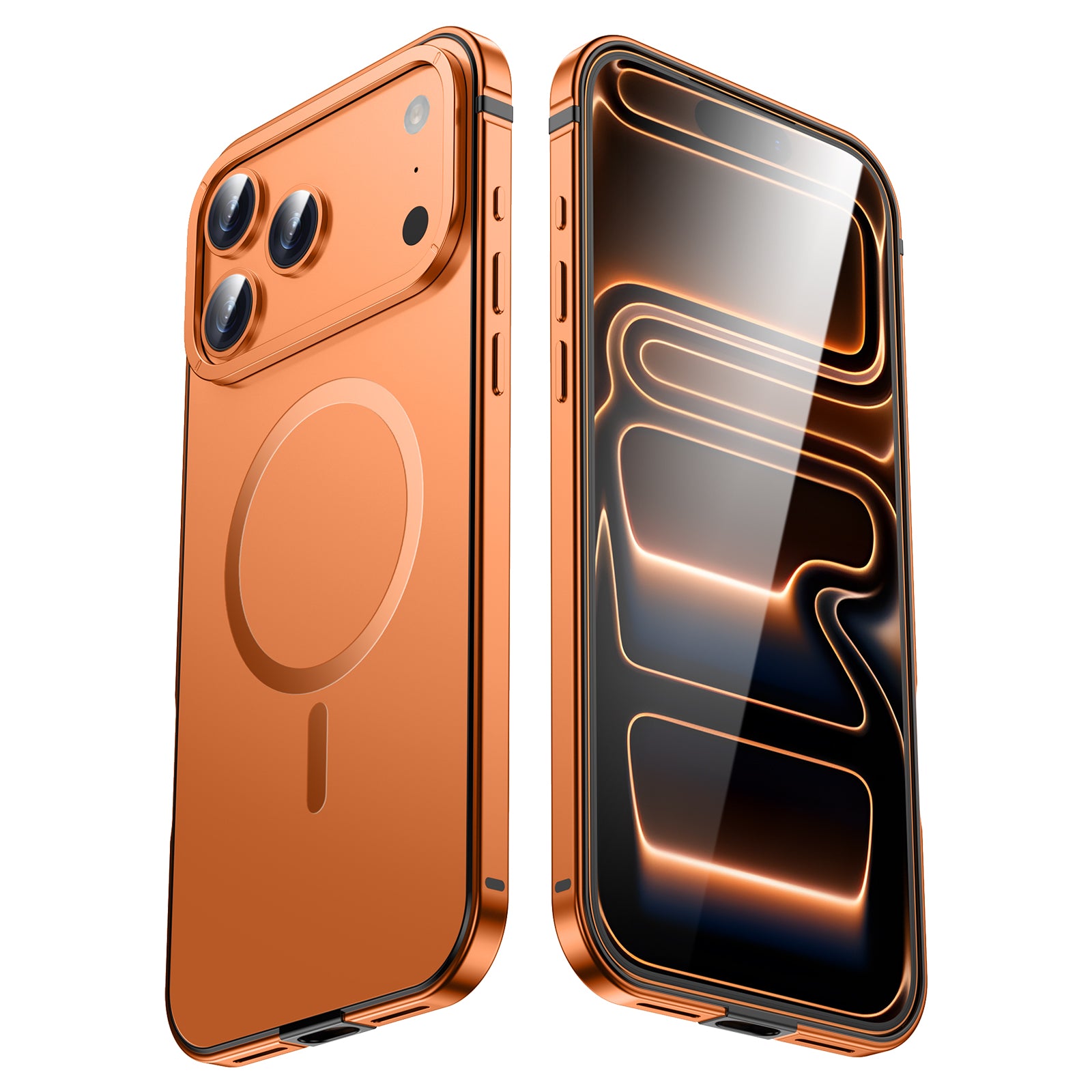 Coque IM-CHEN pour iPhone 17 Pro Max, cadre en alliage, couleur d’origine, version magnétique MagSafe, orange, 1 pièce