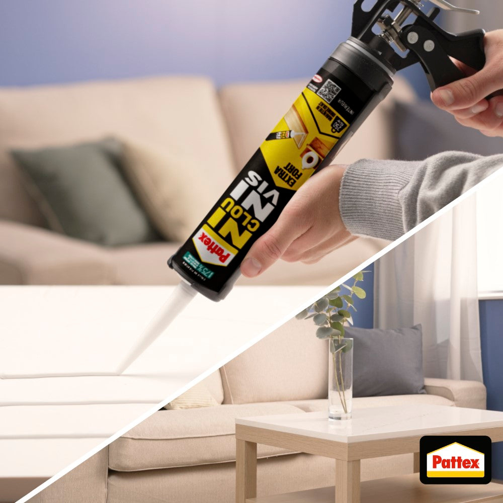Pattex – Ni Clou Ni Vis Extra Fort (cartouche de 380 g) – Colle de fixation à maintien immédiat – Rapide pour usage intérieur surpuissante