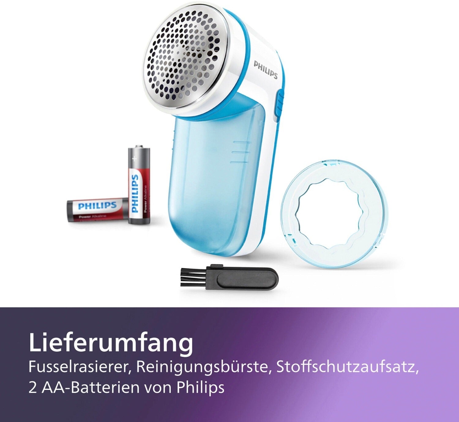 Philips GC026/00 Rasoir anti-bouloches pour vêtements - 2 vitesses élevées, Fonctionne sur piles, Bleu