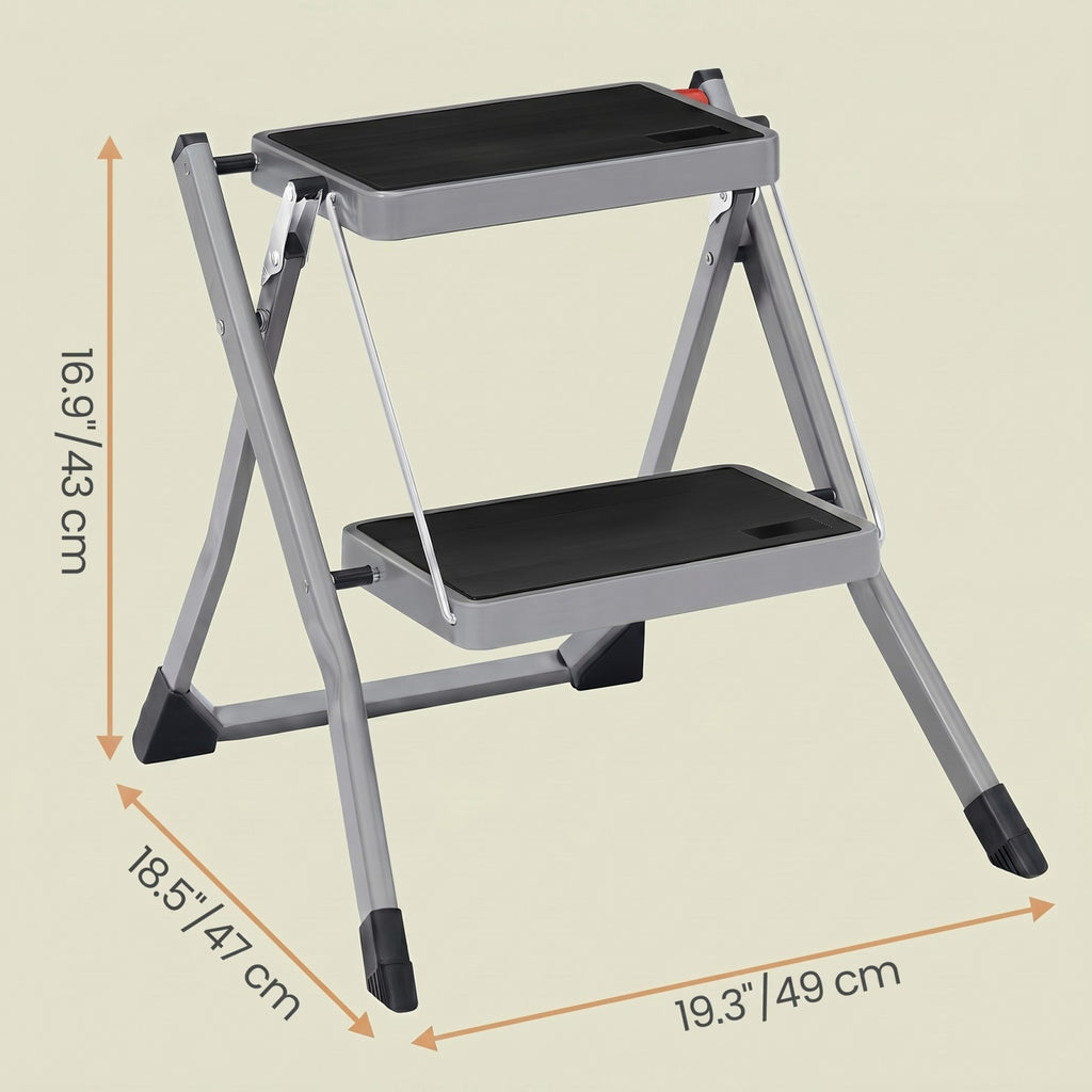 JOYFURNOS Échelle à 2 marches marchepied pliable robuste avec marches antidérapantes charge 150 kg 55 x 50 x 4,5 cm gris