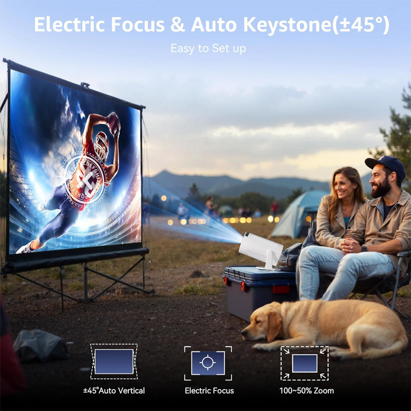 XBJ Projecteur portable blanc avec WiFi 6 et Bluetooth 5.2, mini projecteur intelligent, HD 1080p (décodage 4K), système Android 11, correction trapézoïdale automatique + rotatif à 180°, 300 ANSI, écran 40-200 pouces pour chambre, intérieur/extérieur