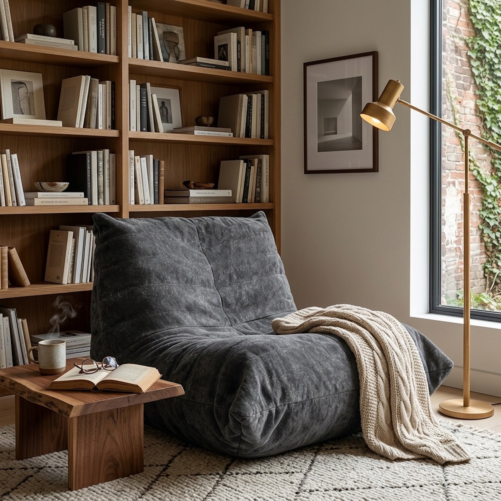 URBAN MEUBLE Série de chaises poufs en chenille Canapé paresseux Gris foncé 90x100x80 cm