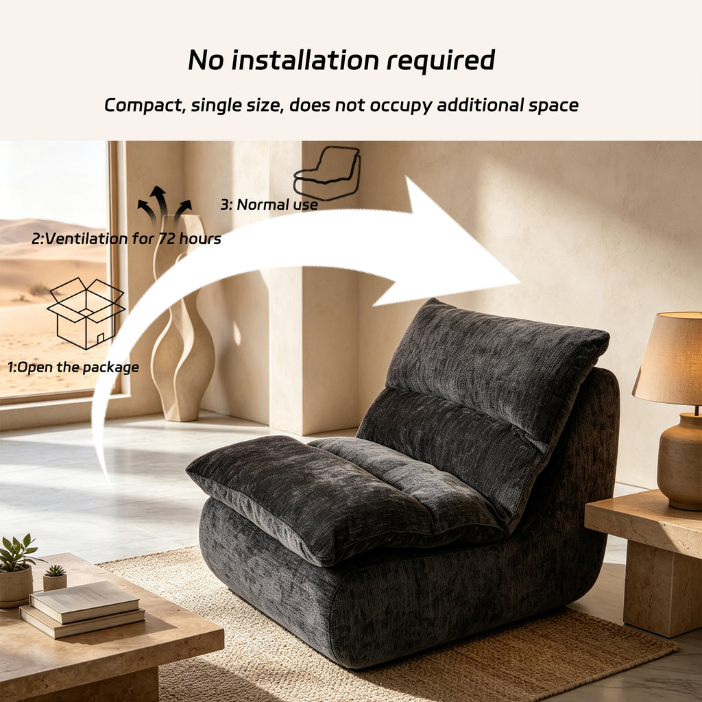 Un fauteuil à mémoire de forme haute densité, chaise de salon confortable en velours chenille, chaise de lecture détendue, pour salon, chambre, salle de jeux, noir