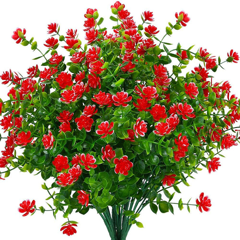 8 Pièces 13,8 in / 35 cm Fleurs Artificielles Ne Fanent Pas Buis Faux Plantes en Plastique pour Jardin Terrasse Porche Fenêtre Boîte de Fenêtre Maison Mariage Décoration Maison de Campagne (Rouge)
