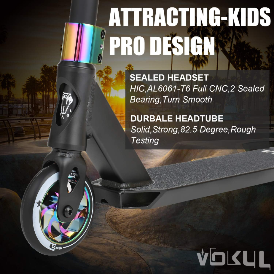 VOKUL K1 Pro Trottinette freestyle pour enfants à partir de 8 ans, adolescents, adultes - Trottinette freestyle niveau débutant pour garçons, filles - Trottinette freestyle pour skatepark et rue