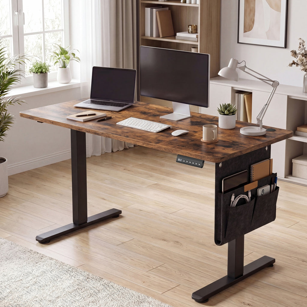 JOYFURNOS Bureau électrique réglable en hauteur avec 4 hauteurs de mémoire marron rustique - 160 x 70 cm