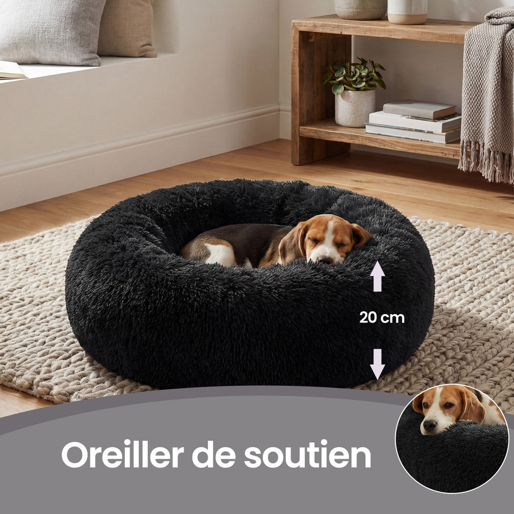 JOYFURNOS Lit pour cage pour chien JOYFURNOS en peluche donut avec housse amovible et lavable, noir, 70 x 20 cm