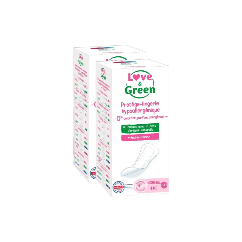 LOVE & GREEN Protège-slips Écologiques Hypoallergéniques Normal - 60 Protège-slips (2 Paquets de 30)