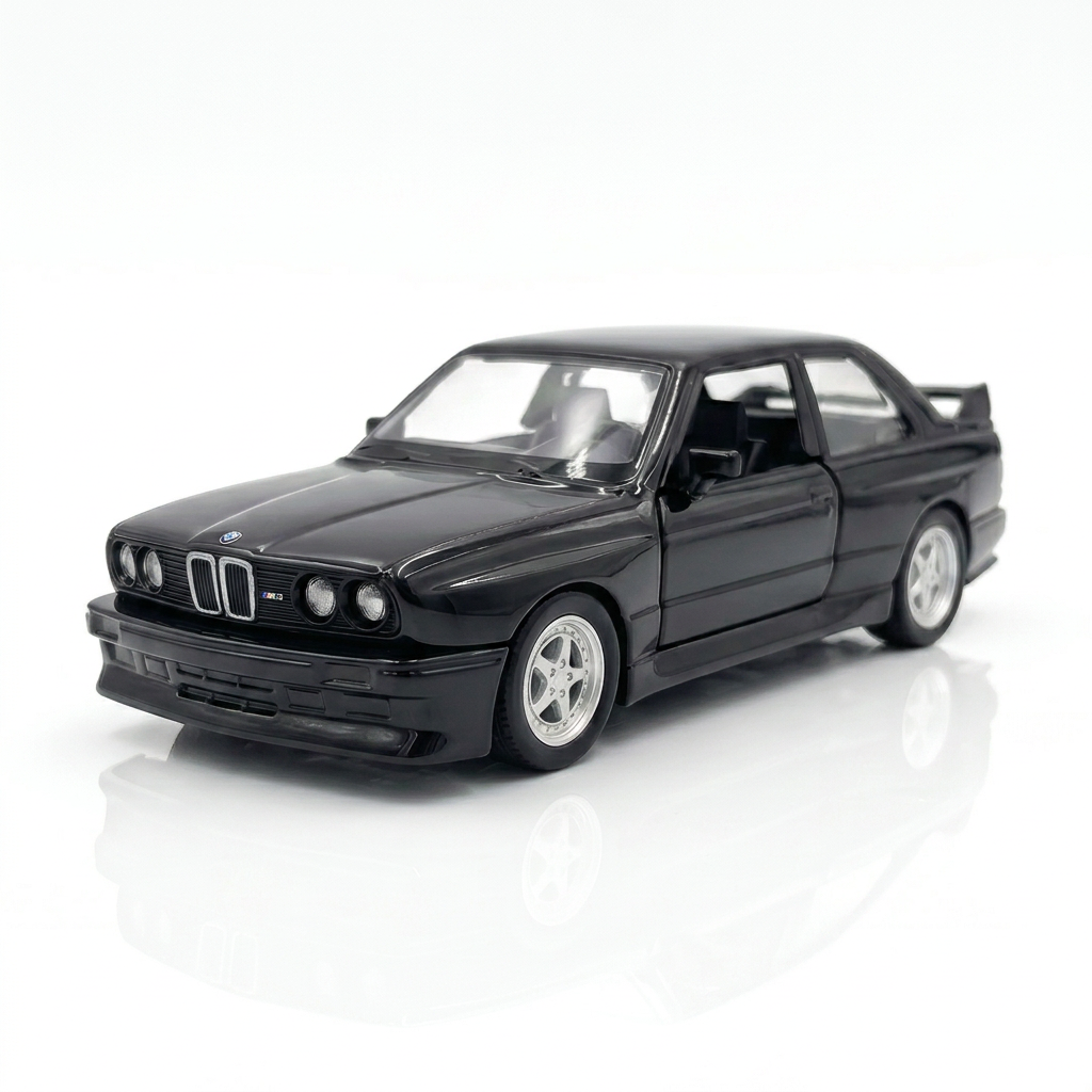Voiture Miniature Échelle 1:36 BMW M3 (1987) - Noir, Métal Serti, Portes Ouvertes, Action à Recul, Cadeau d'Anniversaire