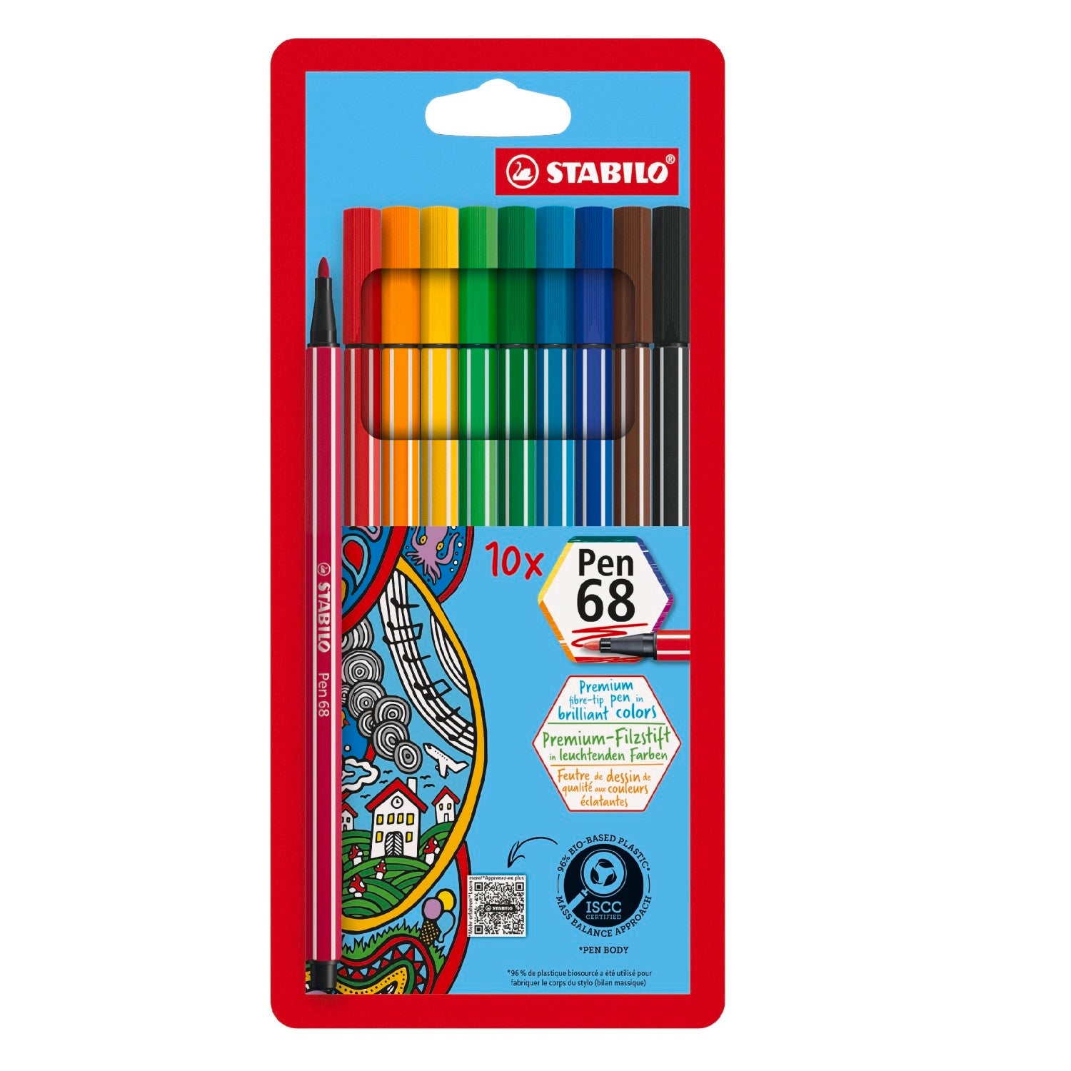 STABILO Pen 68 Etui en carton de 10 feutres