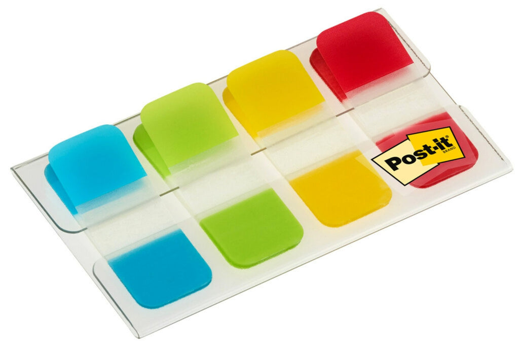 Post It Onglets d’indexation résistants pour classeurs, Petit format, Jaune, Rouge, Bleu et Vert, 15,8 mm x 38,1 mm, 40 onglets/distributeur, 1 distributeur/boîte