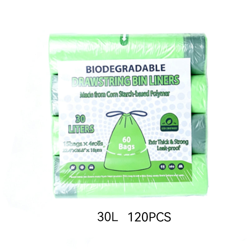 JORDAN&JUDY Sacs poubelle biodégradables avec cordon de serrage, 30 L, conviennent pour le salon, la cuisine et la salle de bain, 120 pièces, vert