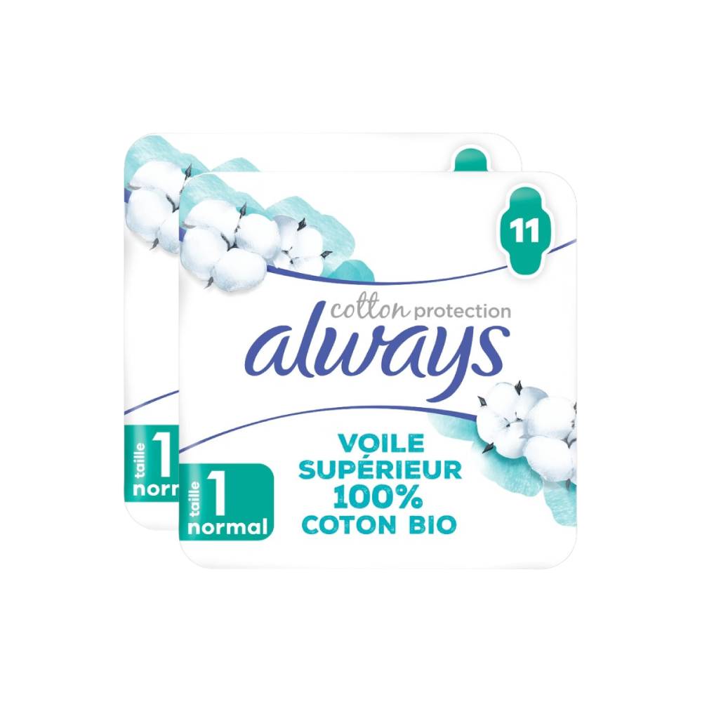 Always Ultra Serviettes Hygiéniques Protection Coton Avec Ailettes Flux Normal - 22 Unités (2 Paquets de 11)