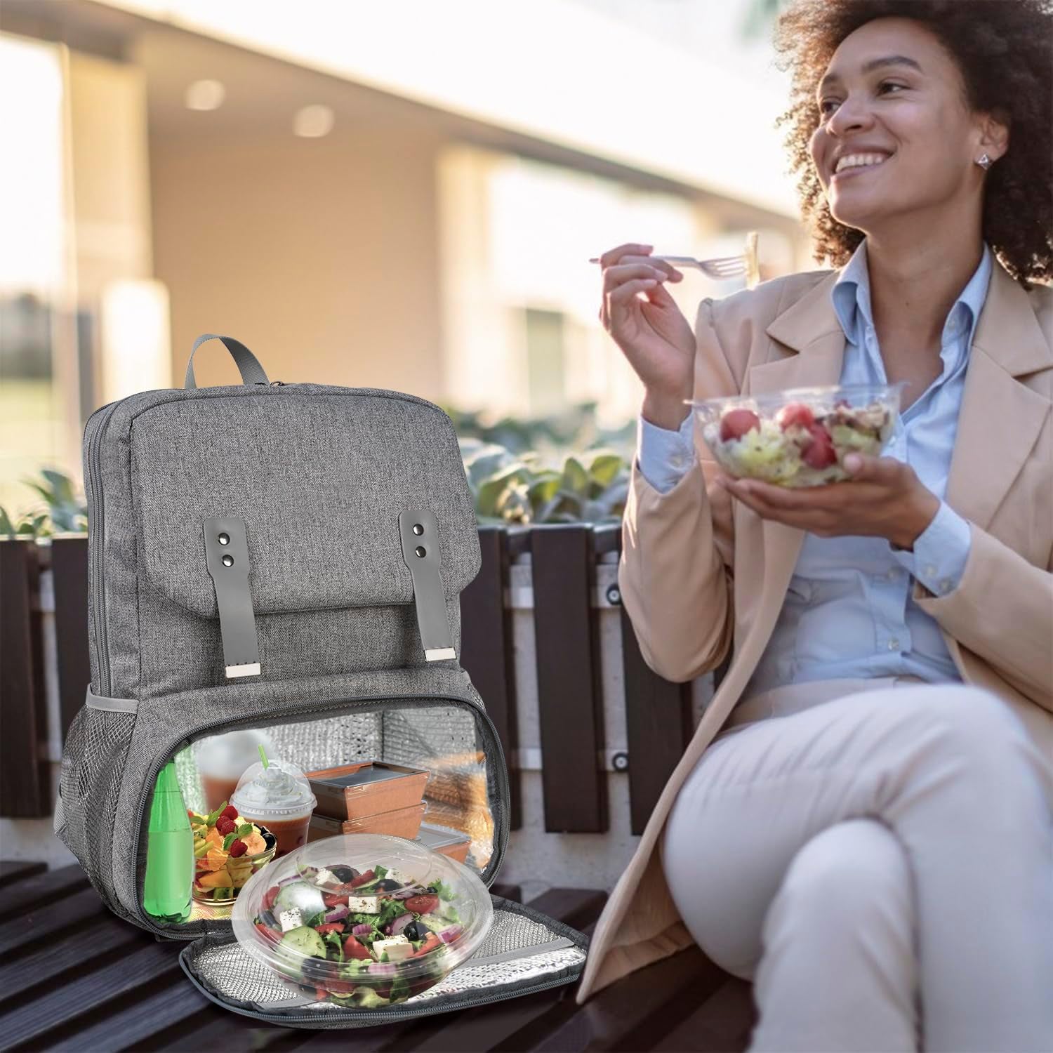 Sac à dos avec sac déjeuner isotherme pour femme, Sac de voyage pour ordinateur résistant à l'eau, Sac à dos universitaire, Compatible avec ordinateur portable 15,6 po