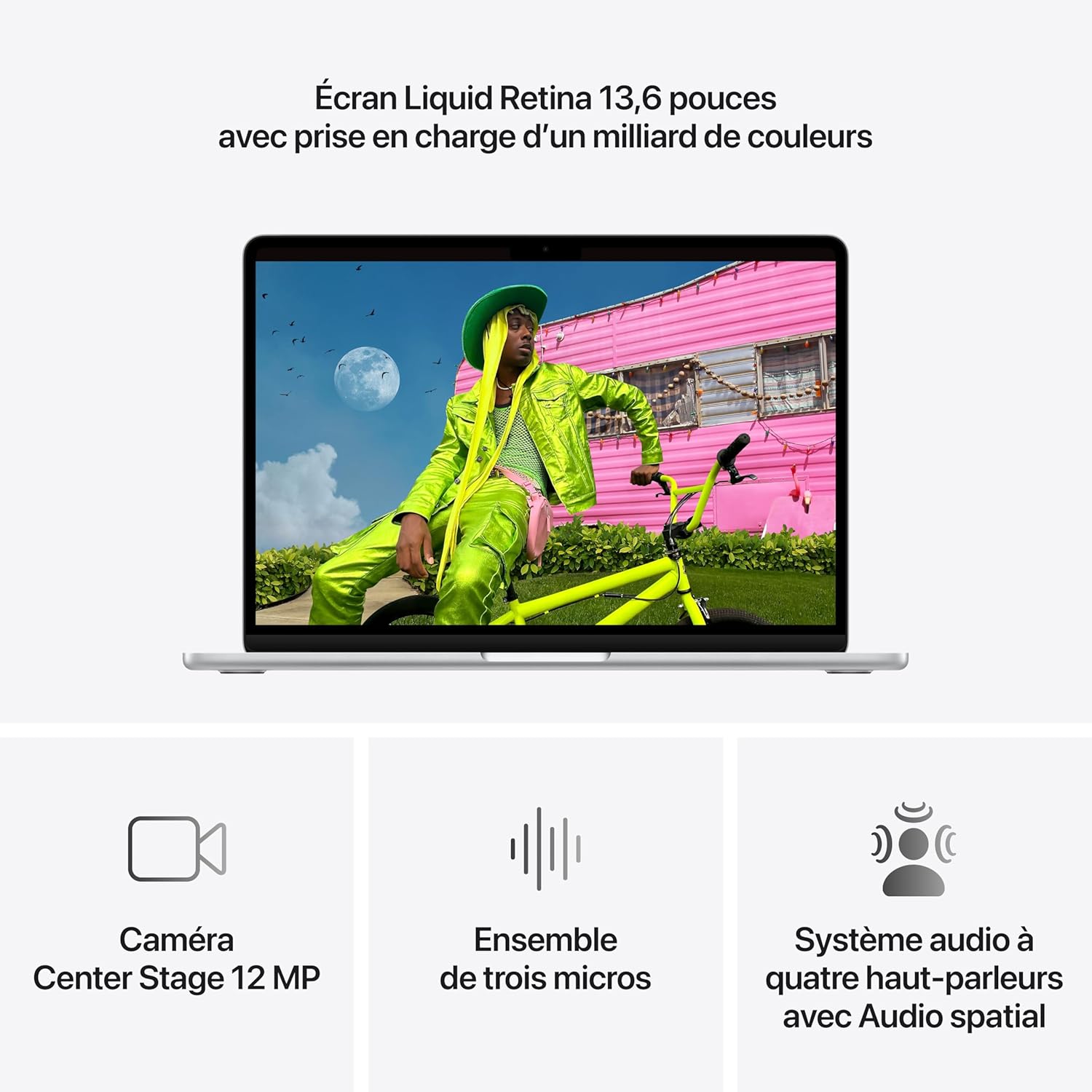 Apple MacBook Air 15 pouces Puce M5 Processeur 10 cœurs Processeur graphique 10 cœurs Mémoire vive 24 Go SSD 1 To Bleu ciel, AZERTY
