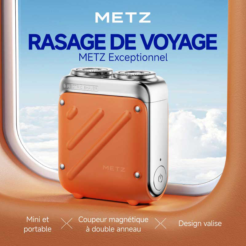 METZ Traveler Rasoir électrique à grille sans fil mini portable pour homme, Utilisation à sec et humide, Étanche, Autonomie 60 min