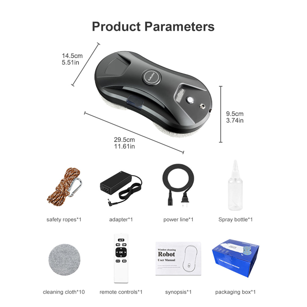 PuRuiKai Robot lave-vitres automatique, aspiration puissante de 5600 Pa, robot de nettoyage intelligent avec fonction d’aspersion d’eau, nettoyeur électrique pour toutes les surfaces en verre lisses