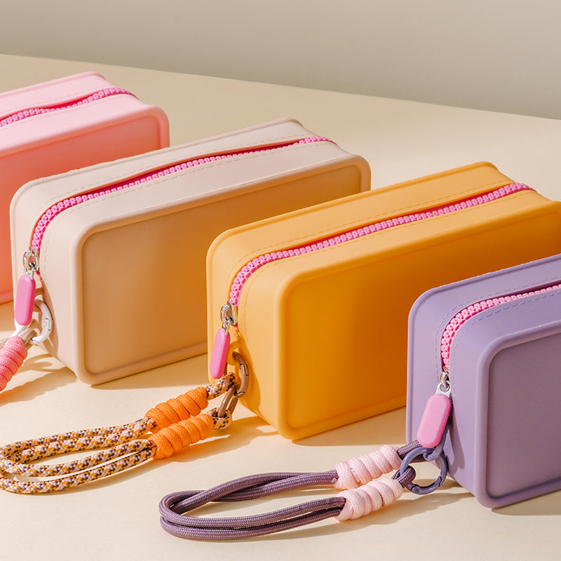 JORDAN&JUDY Trousse de rangement maquillage portable à main en silicone Colorblock 20*12*8 cm Jaune 1 pc