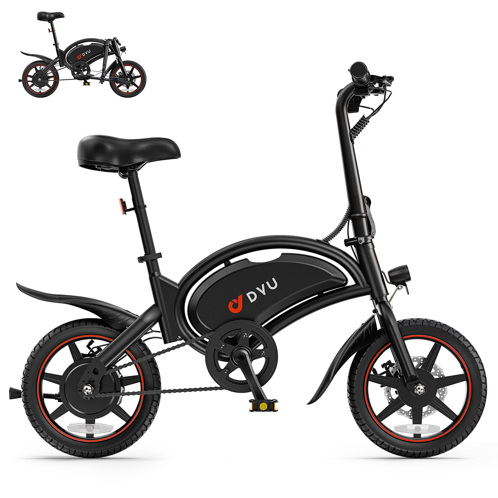 DYU D3S Vélo électrique pliant adulte, Moteur 250 W, Batterie 36 V 10 Ah, Pneus 14 pouces, Noir