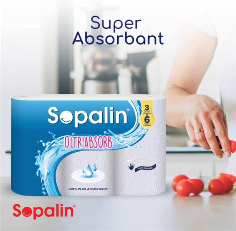 SOPALIN Essuie-tout de Cuisine Ultra Absorbant Blanc 2 Rouleaux