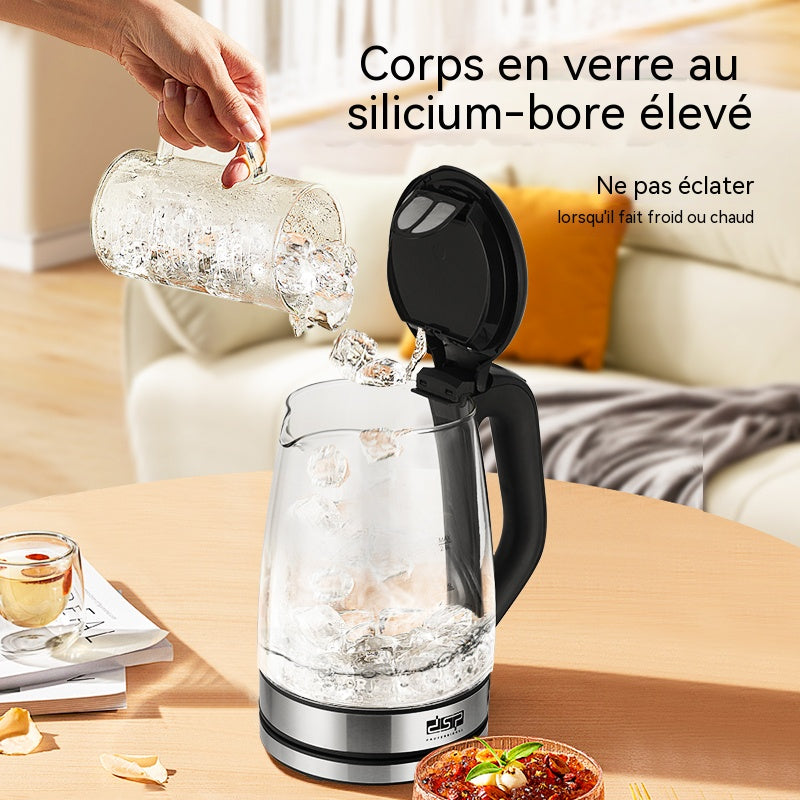 DSP Bouilloire électrique en verre 1,7 L, 2 200 W, ébullition rapide, base à 360°, éclairage LED (Modèle KK1273)