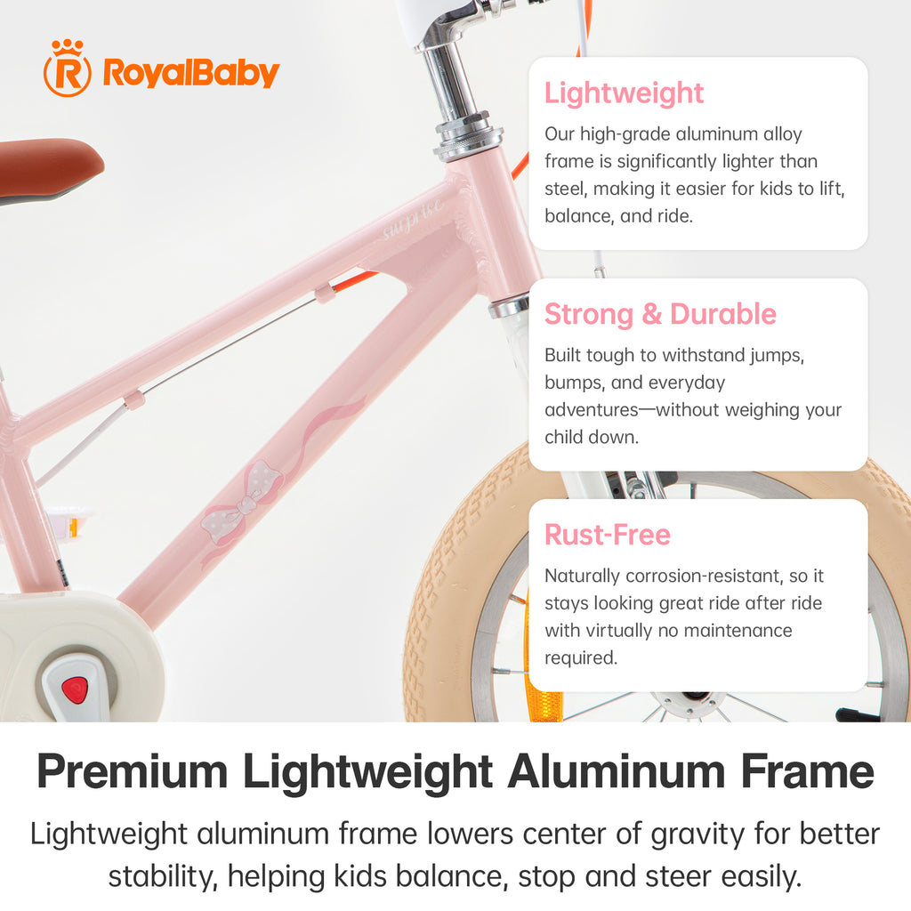 RoyalBaby+Vélo pour enfants+ Aluminium EZ New Freestyle Rose 14 pouces, Poids net 7,4 kg