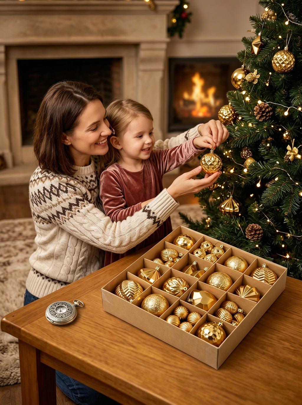 Ju7cer Lot de 40 boules de Noël, pour décoration de sapin et de fêtes, couleur or