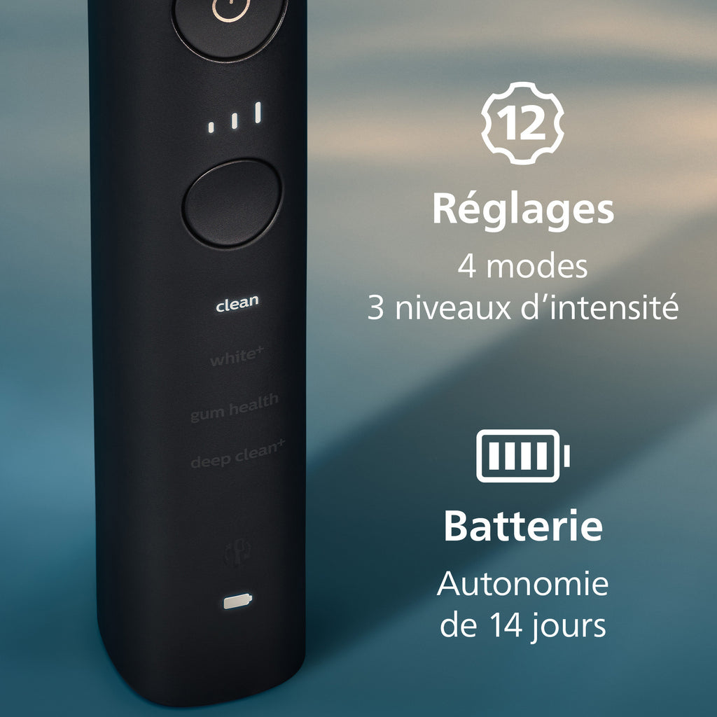 Philips Sonicare DiamondClean 9000 HX9913/18 Brosse à dents électrique avec application, capteur de pression, 4 modes de brossage, 3 niveaux d'intensité, verre de charge, coffret voyage USB - Noir