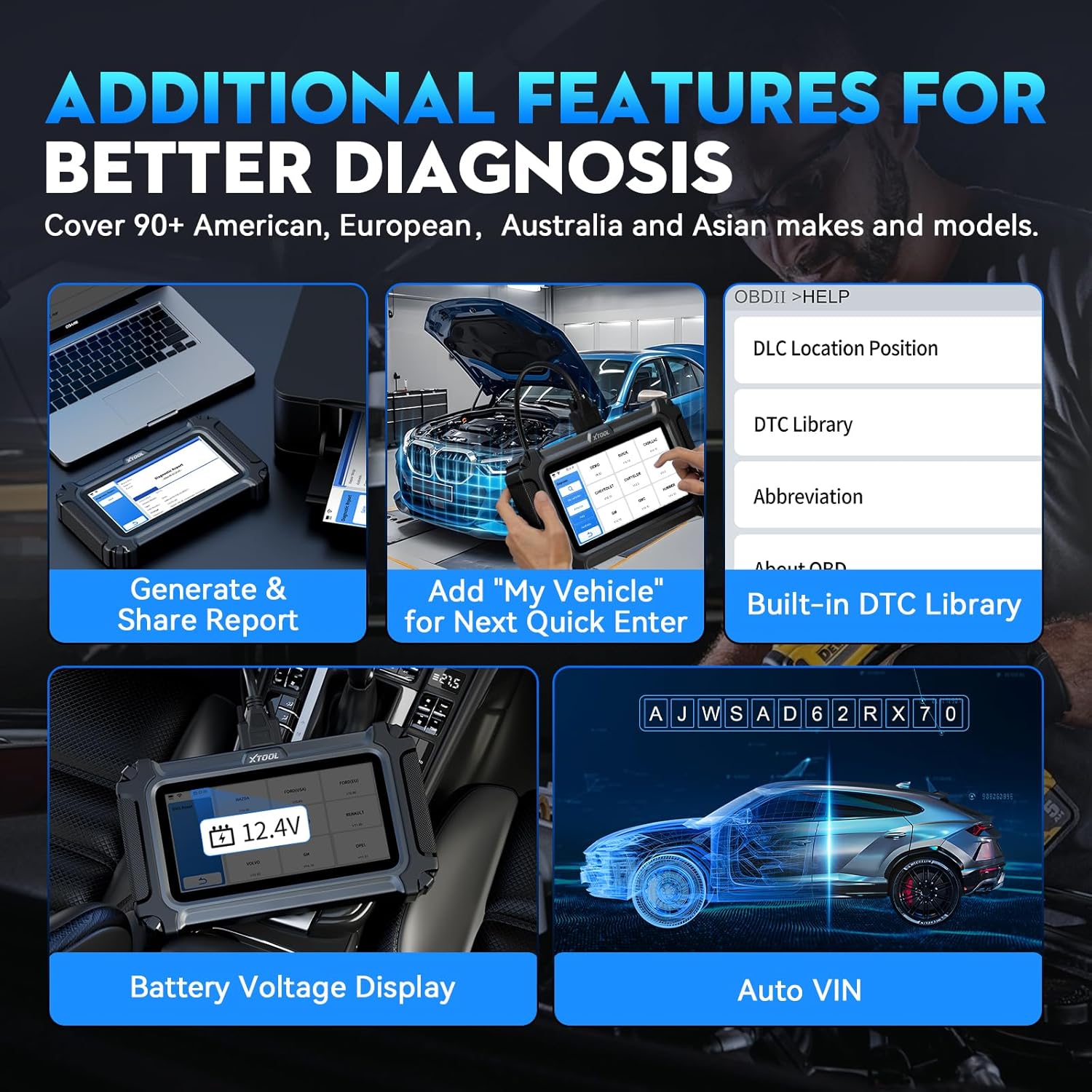 xtool D6S Scanner OBD2 Outil de Diagnostic Système Complet 30 Réinitialisations Moteur ABS SRS | Capteur de Départ/Reconditionnement Huile/EPB/SAS/Throttle/Transmission, Écran Tactile