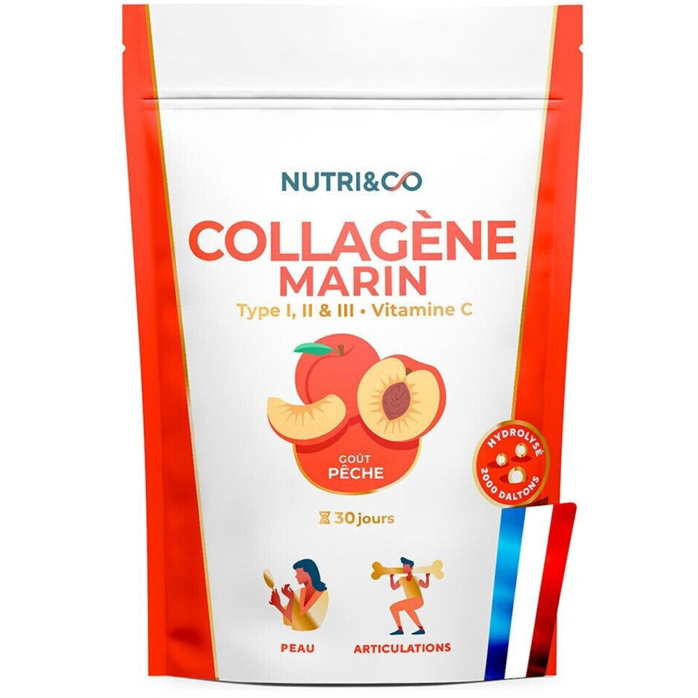 Nutri&Co Collagène marin type 1, 2 et 3 - goût pêche - 180 g