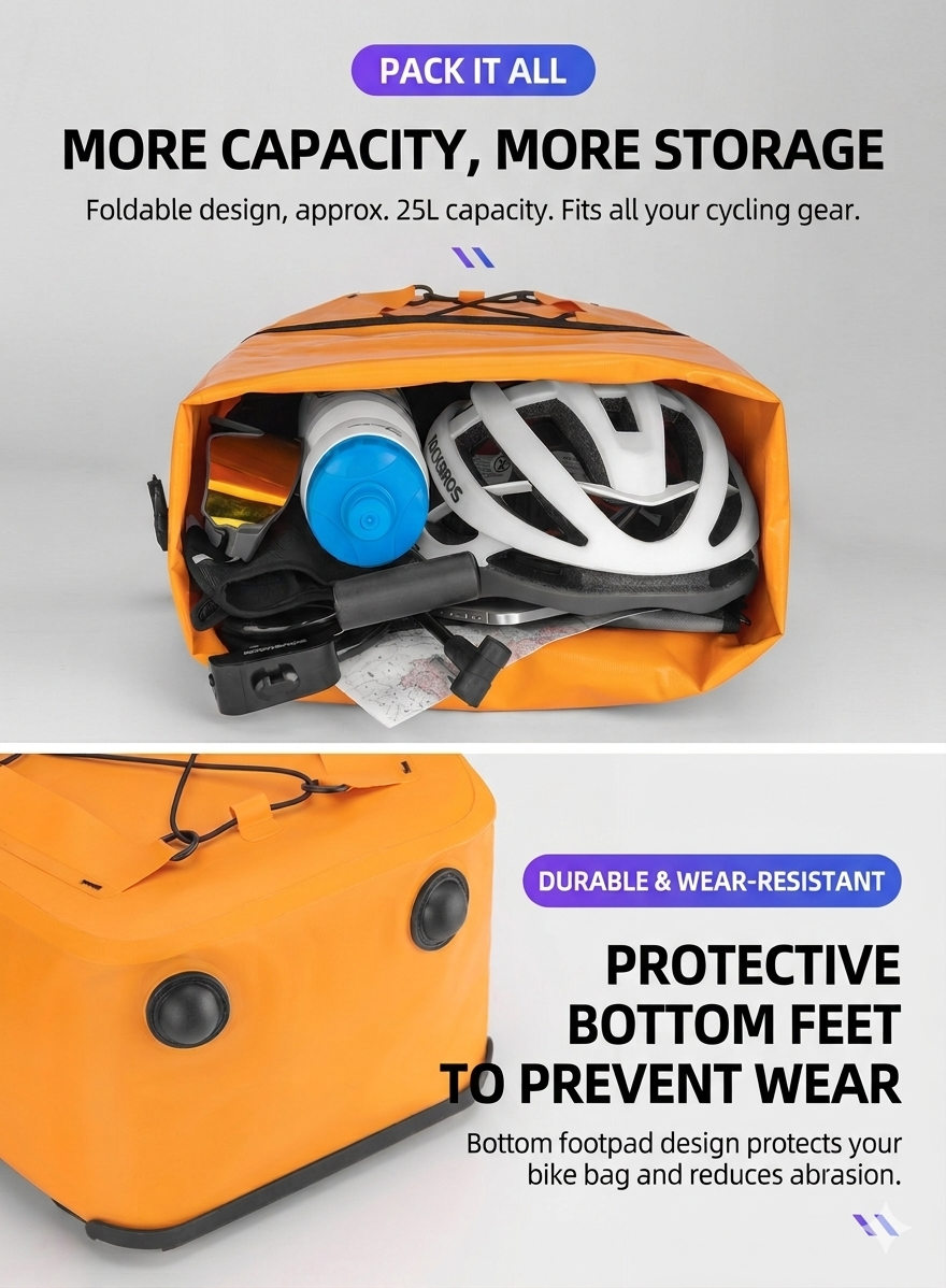 Sac de selle de vélo imperméable 30 L, sacoches de vélo à grande capacité pour VTT, vélo de route et vélo électrique, voyage et trajet quotidien, noir
