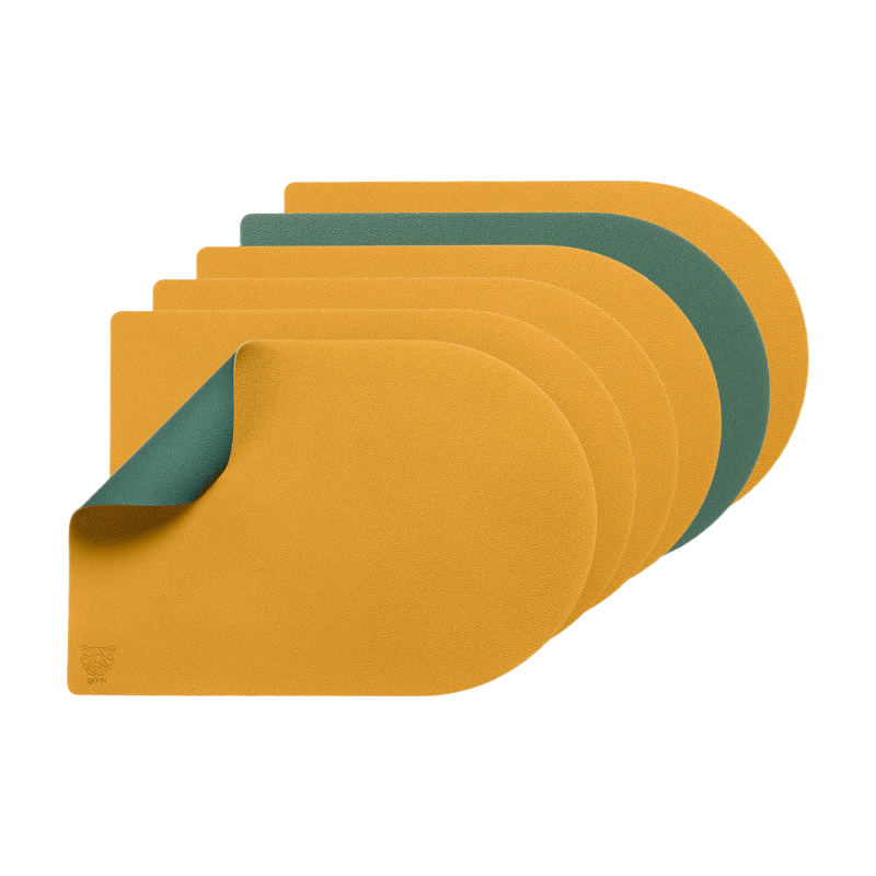 BJÖRN Lot de 6 sets de table rectangulaires réversibles en cuir recyclé - Jaune moutarde et vert sapin