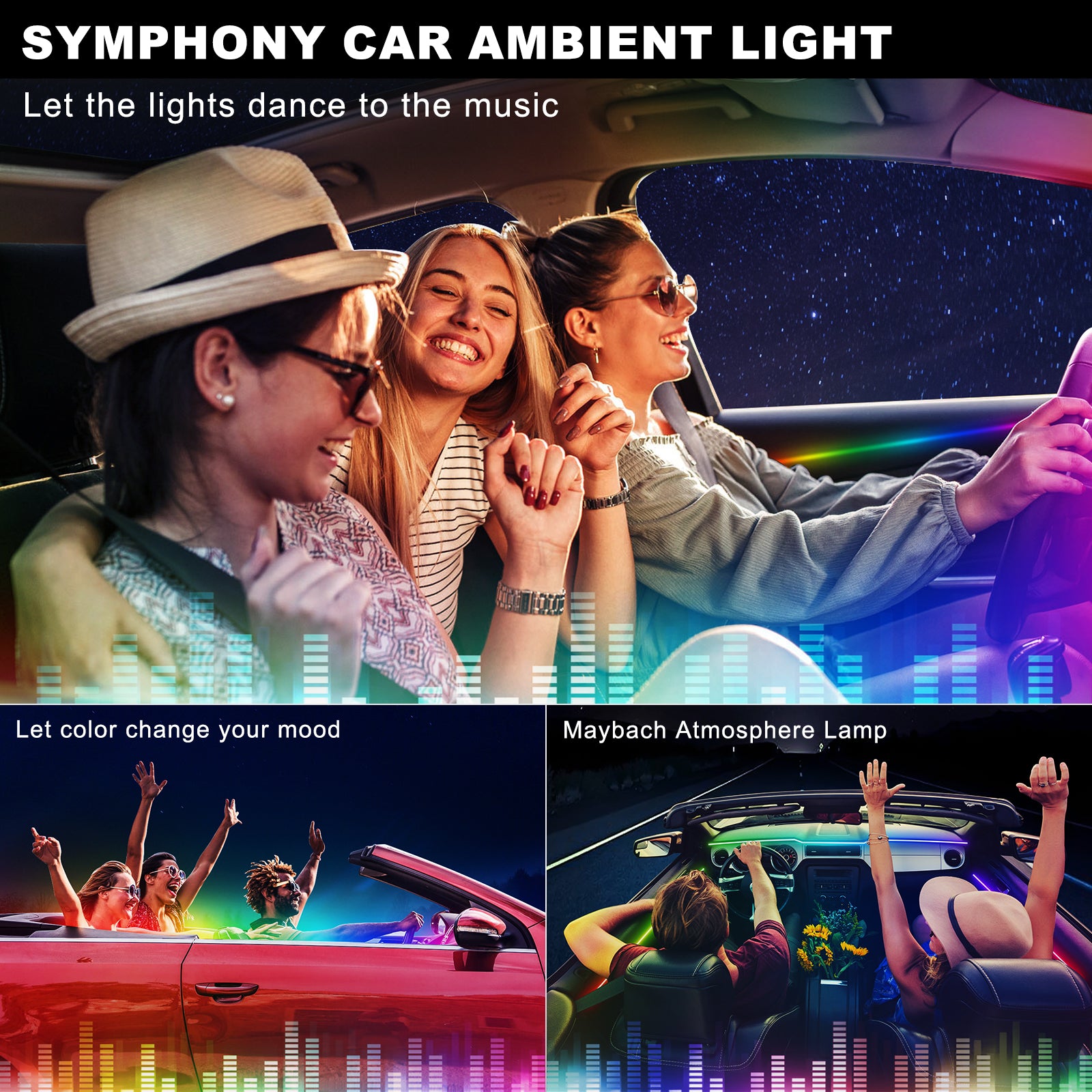 VGETTING Dreamcolor Ruban lumineux LED en acrylique pour intérieur de voiture avec application sans fil, RVB 14-en-1, 175 po, 600 LED