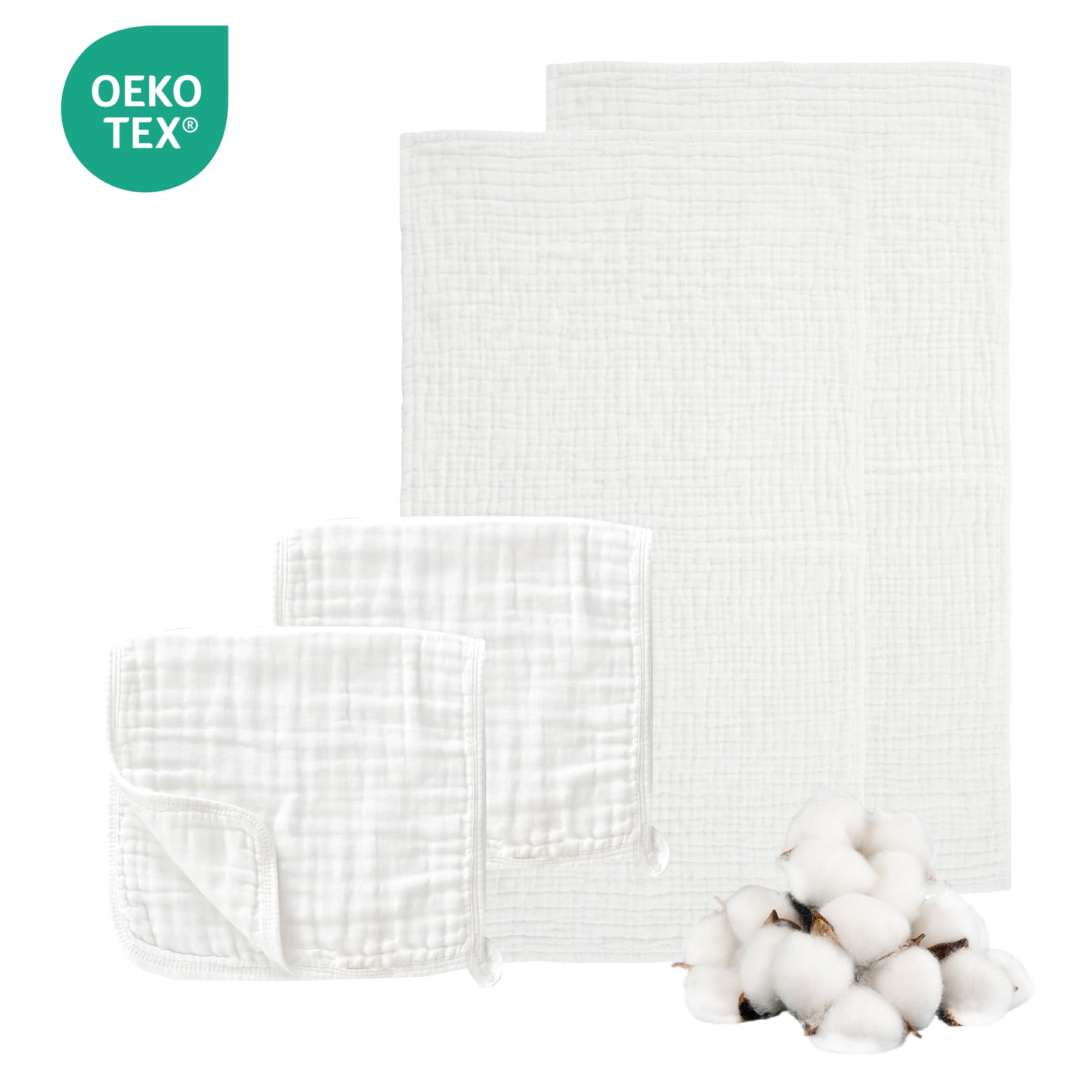 LeBonsoir Lot de 2 serviettes de bain et 2 serviettes de toilette en 100 % coton 6 épaisseurs pour peaux délicates blanc - 70 x 140 cm x 2 / 30 x 50 cm x 2