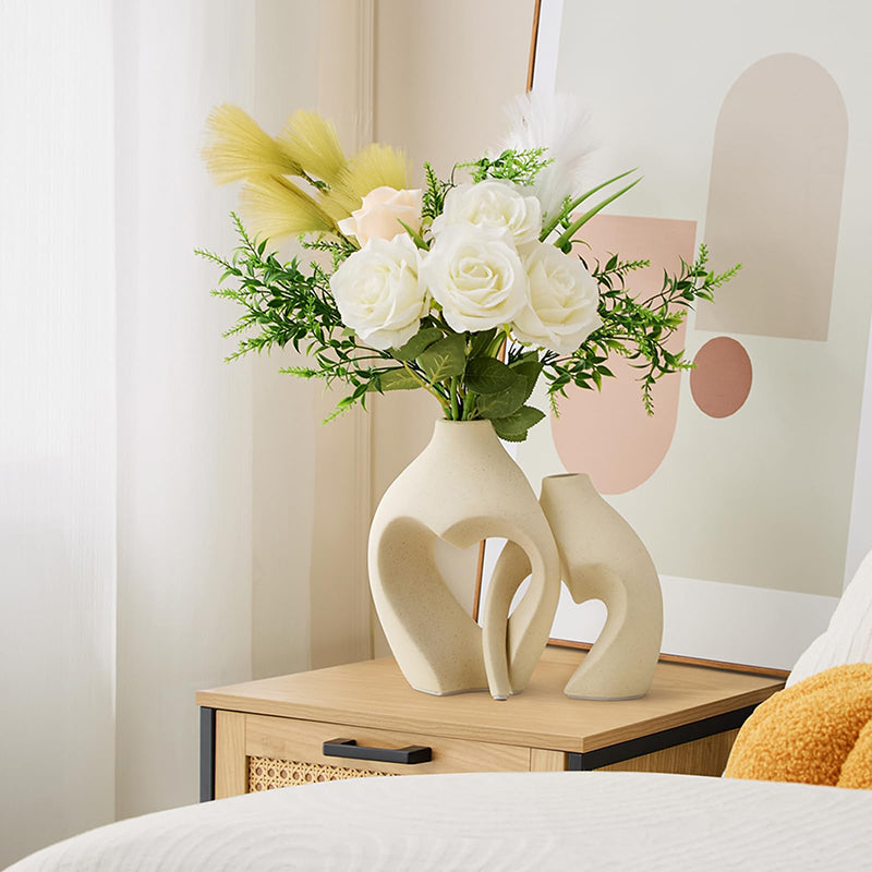 Lot de 2 vases en forme de cœur en céramique - Blanc