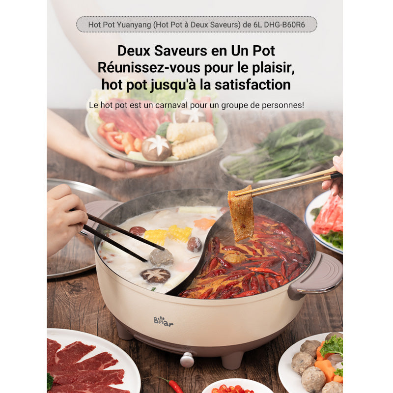 Bear Marmite électrique DHG-B60R6 Double cuve - 6 L - 1500 W - 0-210 °C