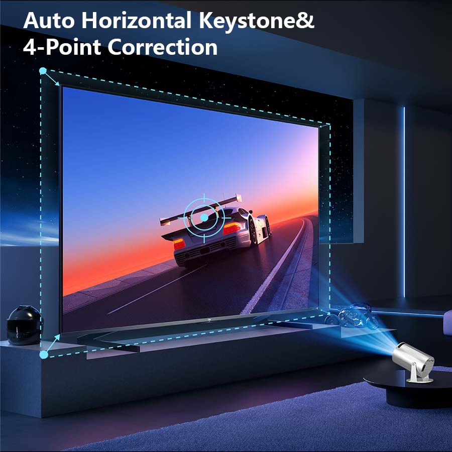 XBJ Projecteur portable argenté avec Wi-Fi 6 et Bluetooth 5,2, mini projecteur intelligent, HD 1080P (décodage 4K), système Android 11, correction trapézoïdale automatique + rotatif à 180°, 300 ANSI, écran 40-200 pouces pour chambre/intérieur/extérie