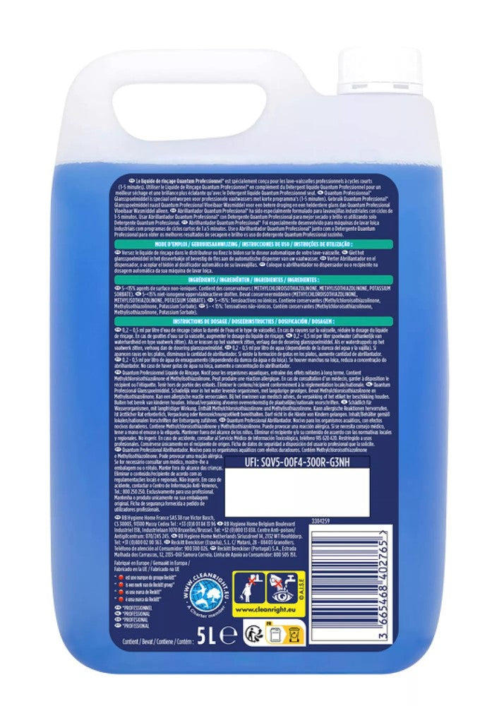 QUANTUM Liquide de rinçage lave-vaisselle professionnel brillance sans traces séchage rapide 5 L