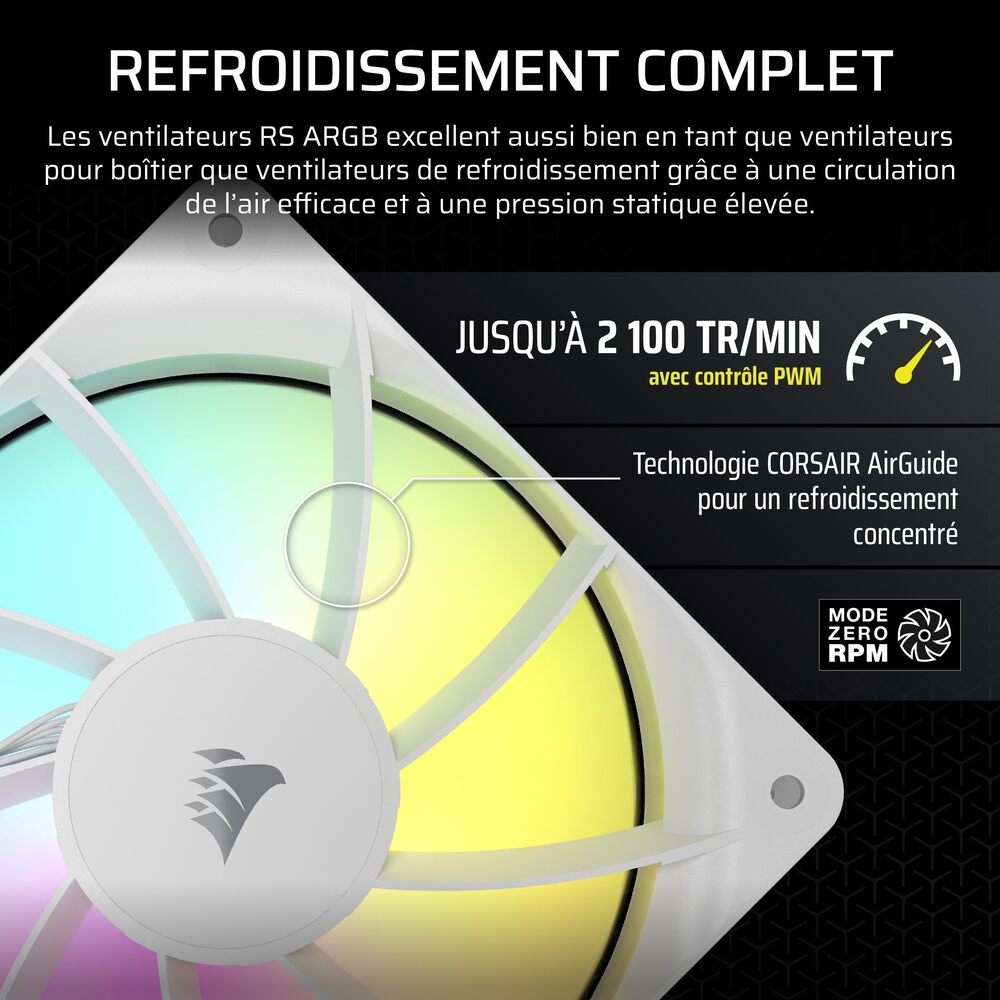 CORSAIR RS120 ARGB White, 120mm ARGB Fan, Single Pack