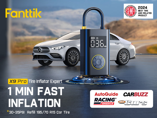 Fanttik X9 Pro Gonfleur de pneus portable, gonflage rapide 1 min, manomètre numérique pour pneus, compresseur d’air 150 PSI pour voitures compactes, vélos électriques, motos et ballons